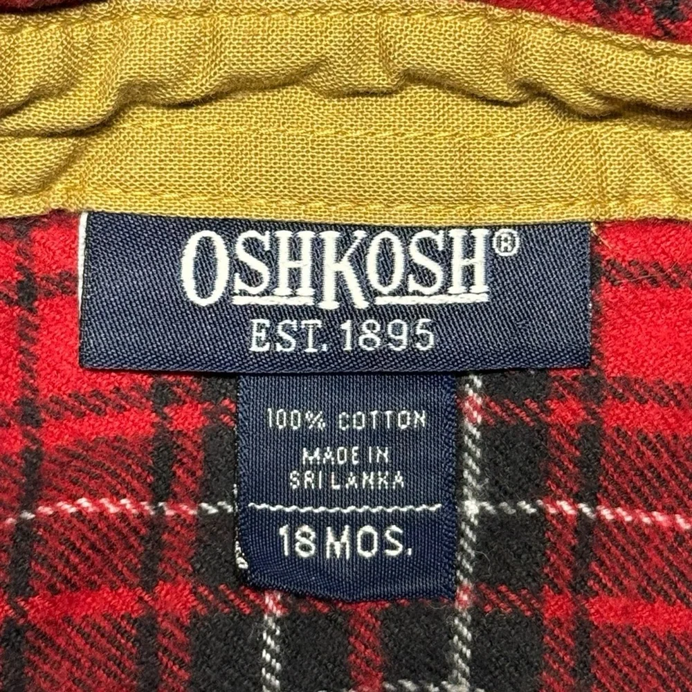 OshKosh B'gosh Flannel Shirt Button Up Long‎ Sleeve Boys 18 Month Red Casual